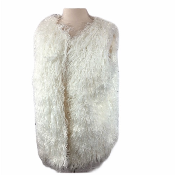 Sneak Peek Jackets & Blazers - Sneak Peek fuzzy poofy puffy furry white vest sz M